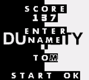 Scoring name entry screen