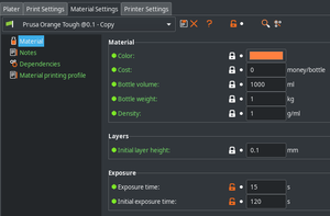 Material Settings page in PrusaSlicer